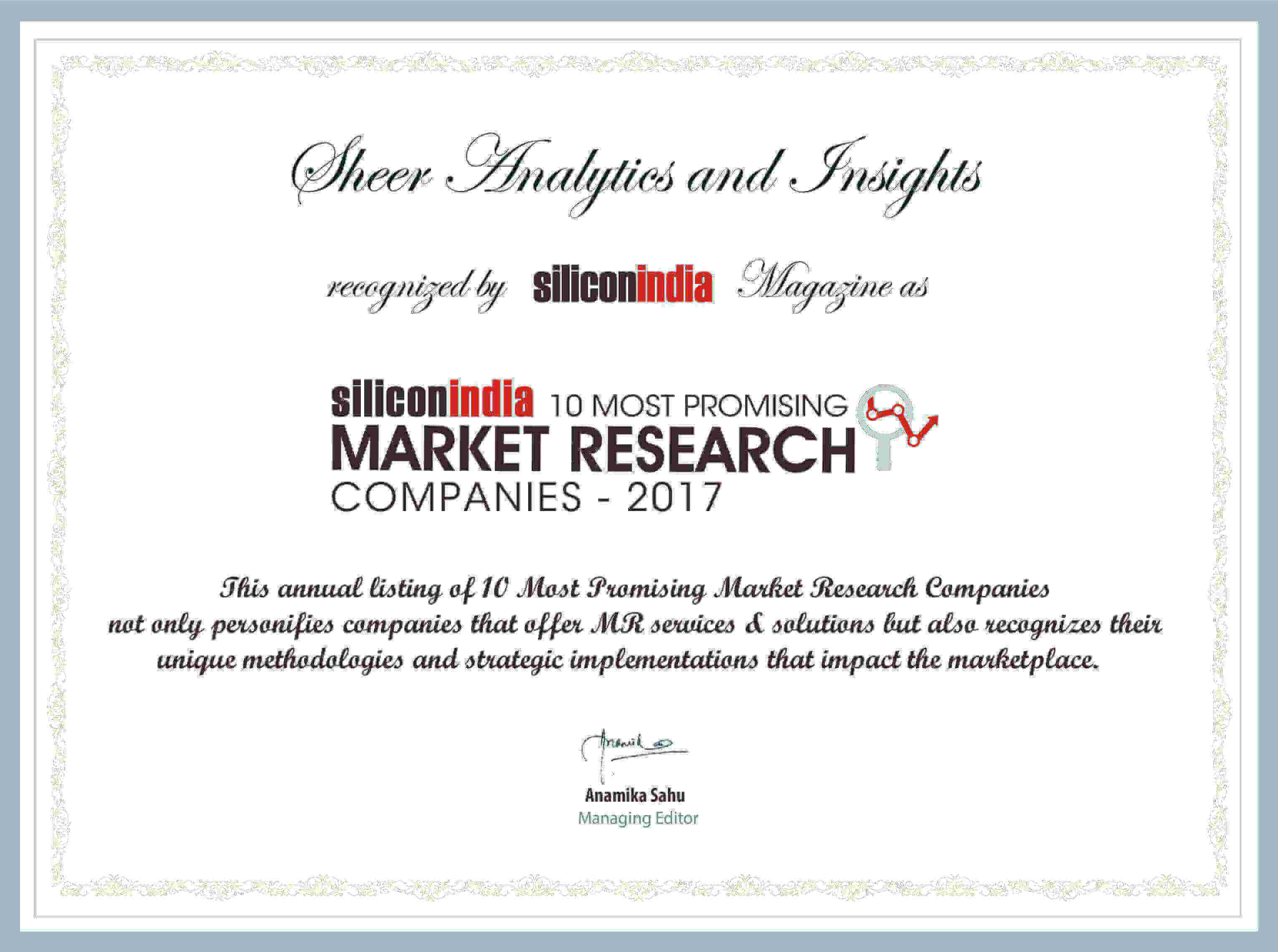 Sheer Analytics and Insights Silicon's Certificate